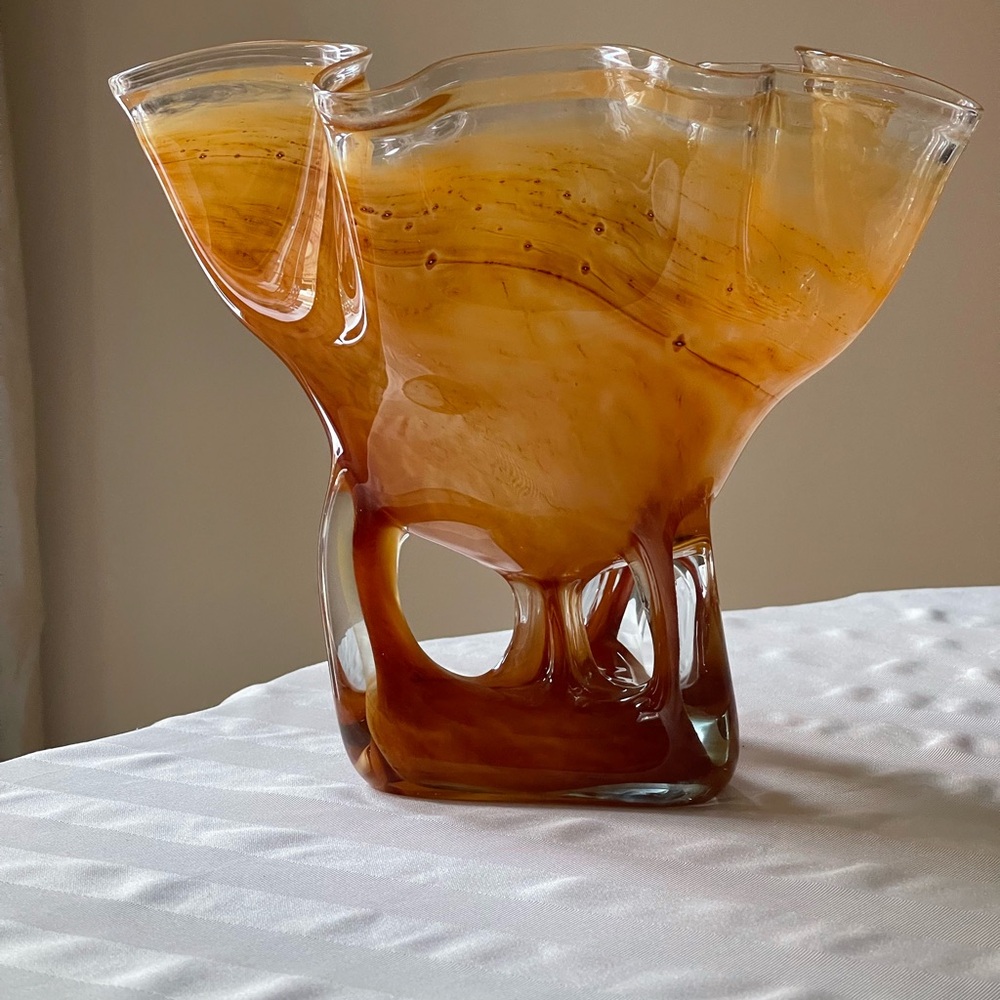 Hand blown Amber Art Glass Vase